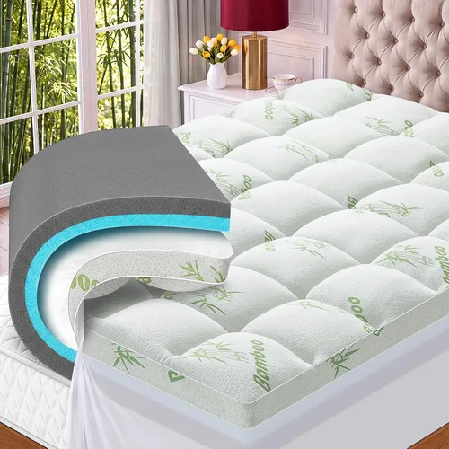 Vista 9 de MASVIS Cubrecolchón de espuma viscoelástica de doble capa de 4 pulgadas, tamaño individual, espuma viscoelástica de gel de 2 pulgadas y almohada
