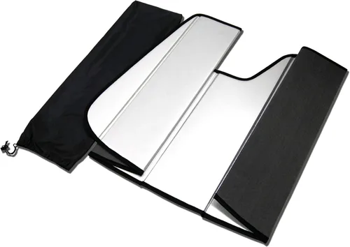 Vista 6 de TuningPros SS-006-L - Protector de parasol para parabrisas de automóvil, diseño de cuero sintético y acabado de fieltro gris, juego de 1 pieza