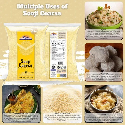 Vista 3 de Rani Sooji Gruesa (Farina, Suji, Rava, Rawa, Sémola de Trigo) Harina 32oz (2lbs) 908g ~ Completamente Natural Vegana Sin OGM Kosher De