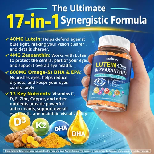 Vista 4 de Lutein and Zeaxanthin Supplement, Eye Health Gummies, AREDS2-Based Formula, Omega-3, Vitamins C & E, Zinc, Copper, Clear Vision, Blue Light