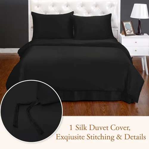 Vista 3 de LilySilk Juego de ropa de cama de seda de 4 piezas, 100% seda de morera 19 Momme, 1 sábana bajera de seda, 1 funda nórdica de seda y 2 fundas