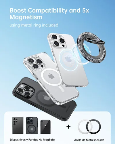 Vista 8 de SYNCWIRE Soporte magnético para anillo de teléfono para MagSafe - Soporte de agarre para teléfono con destellos con rotación de 360° y anillo