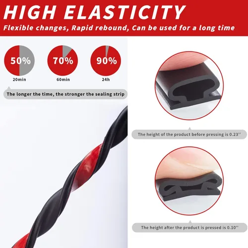 Vista 6 de Burlete de Goma para Clima de 40 Pies, Tira de Sellado de Puerta, Respaldo Autoadhesivo Forma de D, Burlete para Puerta para Aislamiento de Marco