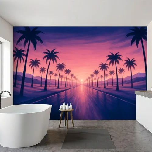 Vista 6 de Mural de pared Peel & Stick Atardecer Tropical Océano Color Rosa reflejo de la luz del sol, papel tapiz autoadhesivo removible, calcomanía de pared