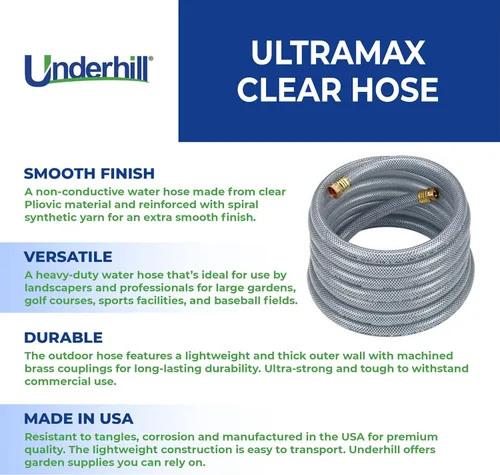Vista 3 de Underhill UltraMax - Manguera de jardín comercial de 25 pies, resistente, antitorceduras, no conductora, 150 psi WP, 600 psi BP, H10-025C, 1 pulgada