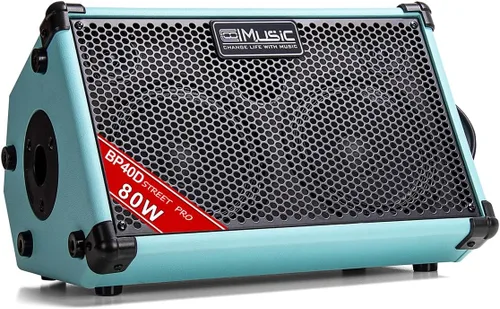 Coolmusic Amplificador de guitarra acústica alimentado BP40D, altavoz Bluetooth portátil de 80 W con batería con efecto de retardo de coro de