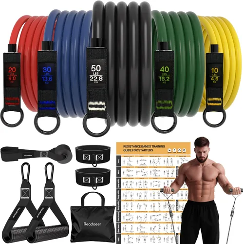 Readaeer Bandas de resistencia, bandas de ejercicio para entrenamiento, bandas de entrenamiento con asas para hombres y mujeres para deportes de