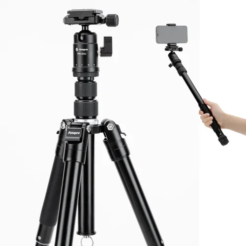 Vista 8 de Fotopro Mini trípode, trípode de viaje compacto y ligero de 60 pulgadas con cabeza de bola de 360 grados, soporte para teléfono desmontable para Gris