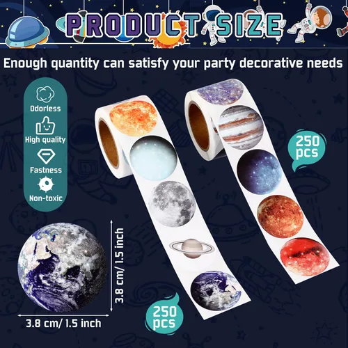 Vista 2 de Lincia 500 calcomanías del sistema solar, planetas educativos a granel, calcomanías espaciales para niños, decoración de cumpleaños, recuerdos