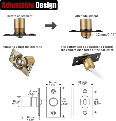 Vista 2 de JQK Herrajes para puerta de clóset, acero inoxidable ajustable con placa de golpeo, bronce antiguo, paquete de 2 unidades, HBC100-QG-P2