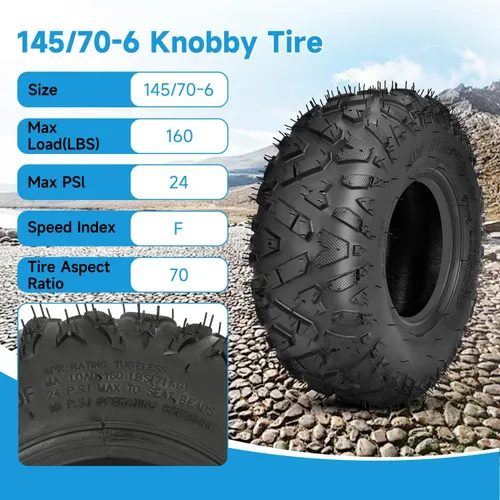 Vista 4 de EOPOAYI 145/70-6 145 70-6 Mini neumático de bicicleta compatible con Coleman CT100U Baja DB30 KT196 GK200 Go Kart RT100 Massimo MB100 GMB100