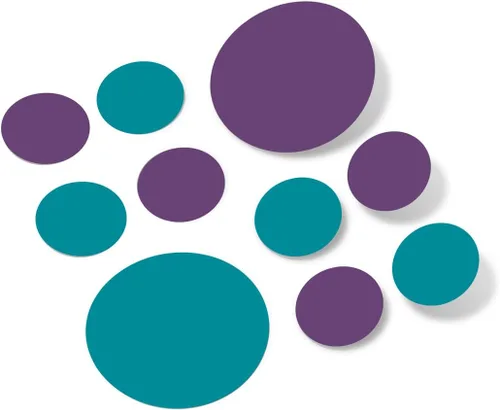 Pegatinas de pared de vinilo púrpura/turquesa - círculos de 2 y 4 pulgadas (30 calcomanías)