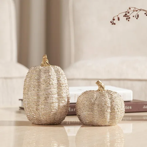 Vista 4 de DN DECONATION - Centros de mesa de decoración de calabaza de otoño, 2 piezas, oro blanco Artificial Pumpkins Figurines for Autumn Thanksgiving