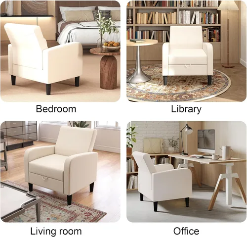 Vista 7 de DAGONHIL Silla de sala de estar, silla de acento tapizada silla de lectura para dormitorio, sillón de tela de lino, sofá individual para sala