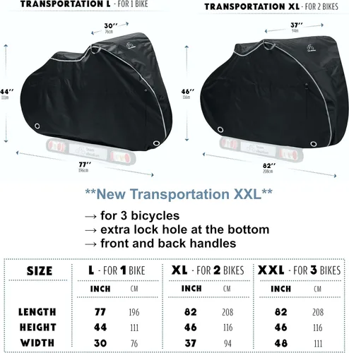 Vista 5 de Funda para bicicleta, impermeable para almacenamiento de bicicletas al aire libre para 1, 2 o 3 bicicletas. Material resistente Ripstop. 2 tipos
