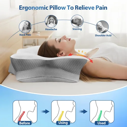 Vista 6 de Almohada cervical cervical para dormir, almohadas ergonómicas de contorno lateral para adultos, almohada ortopédica refrescante para aliviar