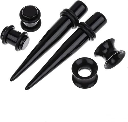 Vista 3 de Kit de Estiramiento de Orejas 50 Piezas 14Calibres-00Calibres Aretes Kit de Piercing Negro