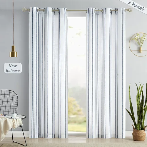 Vista 12 de SXZJTEX Cortinas de cocina para cafetería, cortinas traslúcidas a rayas negras, patrón de rayas finas, estilo rústico, cortinas cortas para baño