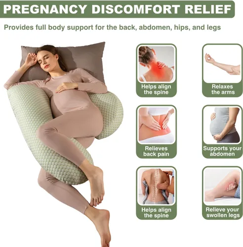 Vista 2 de Almohadas de embarazo para dormir, almohada corporal imprescindible para el embarazo, almohada corporal de maternidad para adultos, soporte