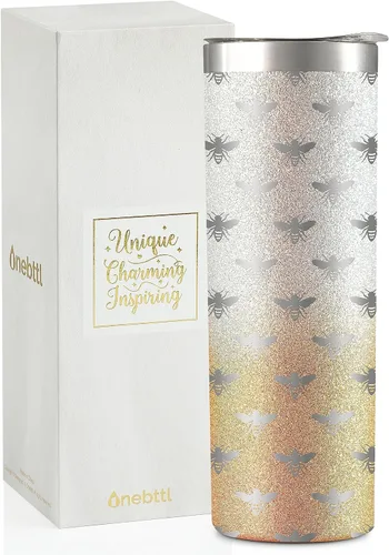Onebttl Regalos únicos de abejas para mujeres y niñas, vaso de acero inoxidable SS304 de 20 onzas con tapa y pajita, taza temática para ella en
