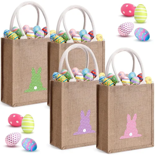 Vista 8 de 4 unidades de cesta de conejo de Pascua para niños, bolsas de tela de algodón, vacías personalizadas, cesta de huevos de caramelo, cubos