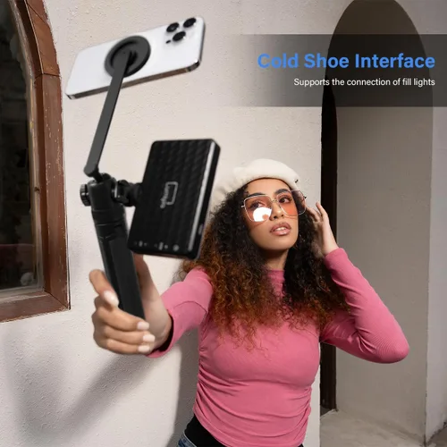 Vista 5 de PHOPIK Trípode magnético para teléfono selfie stick de 35 pulgadas, trípode extensible para teléfono con zapata fría y control remoto, compatible