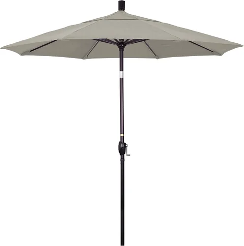 Vista 31 de California Umbrella Sombrilla redonda de aluminio de 7.5 pies, manivela elevadora, botón de inclinación, poste de bronce, Sunbrella Air Blue Azul