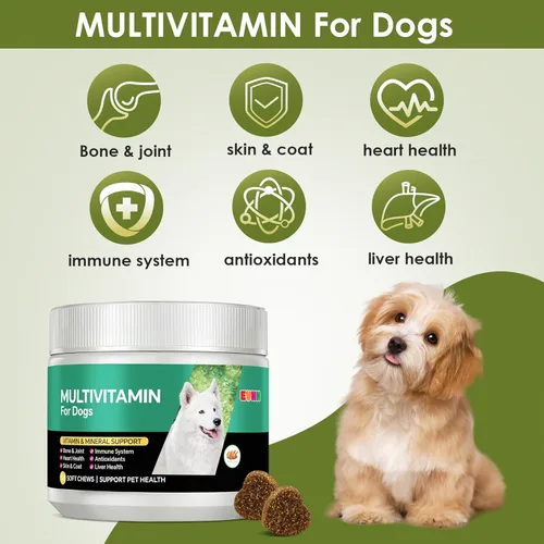 Vista 2 de Multivitamínico para perros, multivitamínico masticable para perros con vitaminas y minerales esenciales, salud de la piel y el pelaje, apoyo