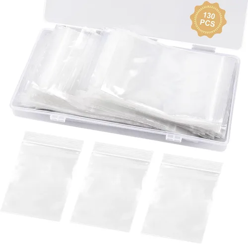 Vista 7 de WEGOUP 500 bolsas pequeñas de plástico con cremallera, 5 tamaños, bolsas de polietileno transparentes con cierre de 2 mil de grosor para joyas
