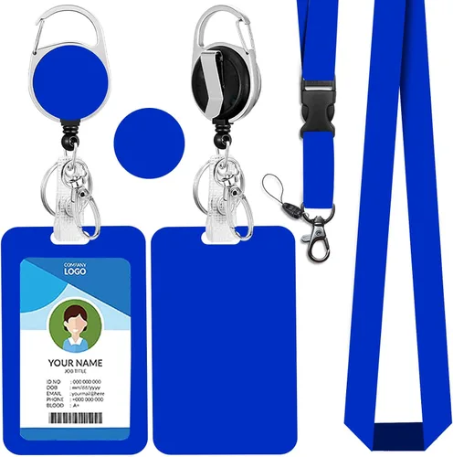 Vista 27 de Portatarjetas blanco con cordón para tarjetas de identificación, carrete retráctil negro con clip de mosquetón, tarjetero de identificación