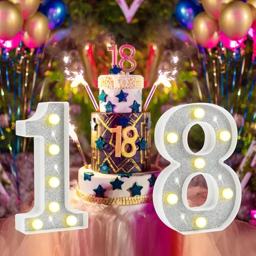 Vista 2 de Marquee Numbers Lights, Glitter Silver Light Up Numbers for Party Battery Powered Shiny Lighted LED Number Signs Birthday Graduation Wedding Bridal