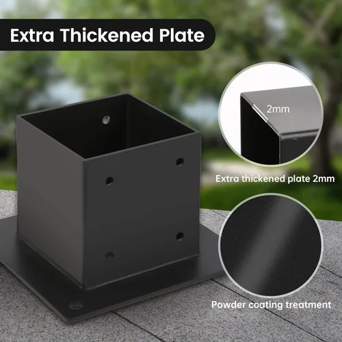 Vista 6 de Base de Poste 4×4, Soportes de Poste de Terraza, Tamaño Interior 3.5"×3.5", Base de Anclaje de Poste de Valla de Acero Grueso, Metal Negro