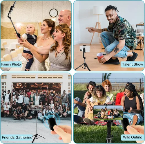 Vista 2 de AIBUCOLL Trípode de teléfono Soporte de trípode para teléfono selfie con Bluetooth Rotación de 360 todo en uno extensible para teléfono celular