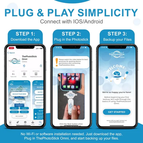 Vista 6 de ThePhotoStick® Omni - Unidad flash USB de 64 GB y Memory Stick – Copia de seguridad de fotos y videos para iPhone, Android, Mac y PC – Conexión