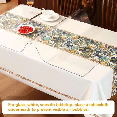 Vista 5 de Protector de Mesa Transparente de 12 X 14 Pulgadas de Plástico Grueso Cubierta Protectora de Mesa Impermeable de PVC Transparente Mantel Protector