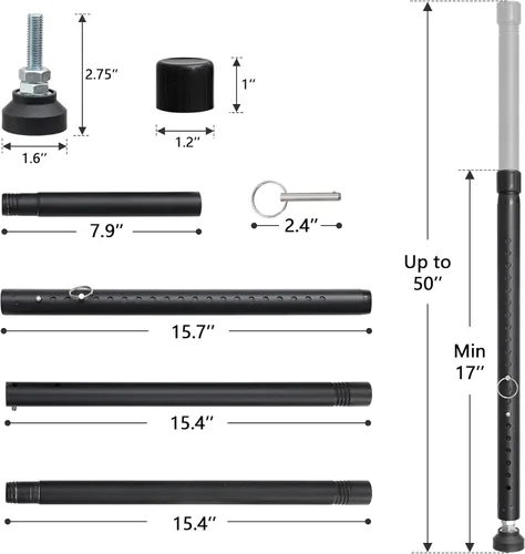 Vista 5 de BeBecome Barra de seguridad para puerta corrediza, barra de seguridad ajustable de 17 a 50 pulgadas para puerta de patio con puntas de goma