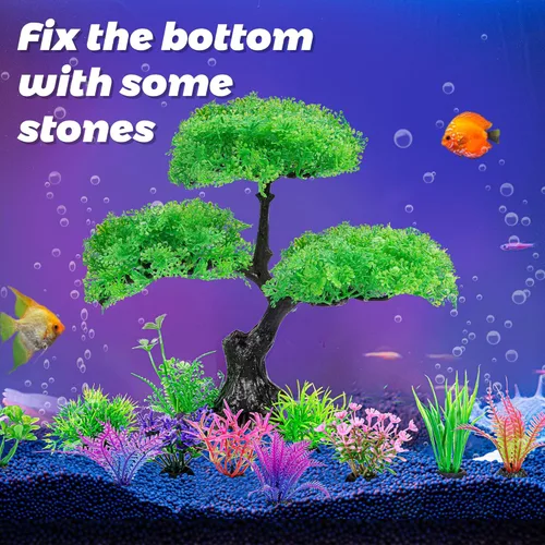 Vista 4 de Ameliade Plantas Artificiales de Plástico para Decoración de Acuario, Set de Decoración de Árbol para Acuario, Decoraciones para Pecera de Peces