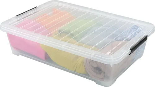 Vista 4 de Paquete de 3 cajas de almacenamiento de plástico para debajo de la cama, caja de almacenamiento apilable transparente de 40 cuartos de galón, caja