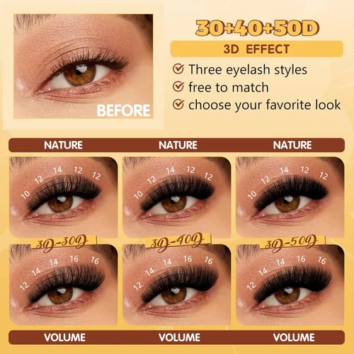 Vista 6 de QUEWEL Kit de extensión de pestañas DIY, racimos de pestañas 3D con 280 piezas, racimos de pestañas mixtas de 10-16 mm (30+40+50D), pinzas