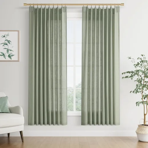 Vista 64 de Joywell Cortinas plisadas de lino de 84 pulgadas de largo, con ojales de clip y pestaña trasera, cortinas semitransparentes para filtrar la luz