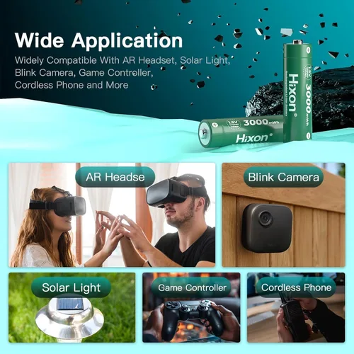 Vista 3 de Hixon Baterías de litio recargables AA de 1.5 V, paquete de 4 baterías recargables de iones de litio doble AA de 3000 mWh, 1.5 voltios, salida