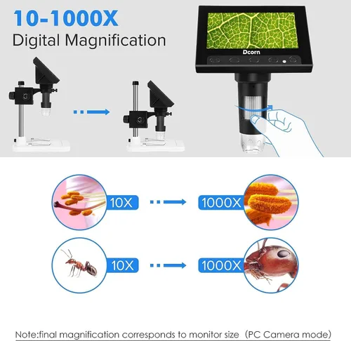 Vista 3 de Microscopio digital LCD de 4.3 pulgadas para suministros de colección de monedas, lupa de monedas 10X-1000X con 8 luces LED ajustables para niños