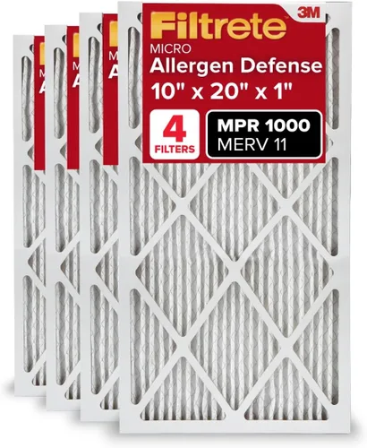 Filtrete - Filtro de aire para aire acondicionado y calefactor, 10 x 20 x 1 pulgadas, MERV 11, MPR 1000, defensa contra microalérgenos, filtro de