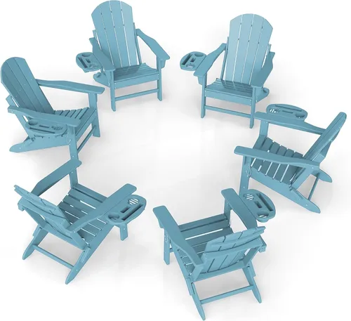Vista 74 de FOOWIN Silla Adirondack plegable, sillas Adirondack de polietileno de alta densidad con soporte para tazas, sillas de plástico resistentes a