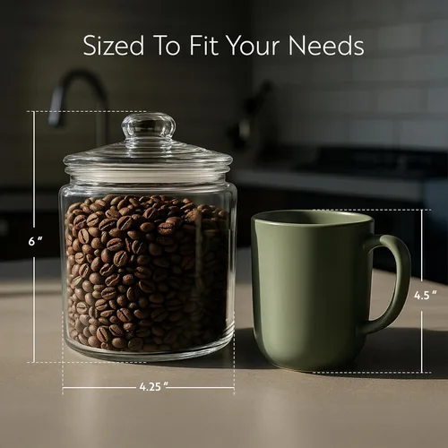 Vista 2 de Restaurantware Vetri - Tarro de almacenamiento de vidrio de 0.2 galones, 1 tarro de galletas de vidrio lavable en platos, sello hermético