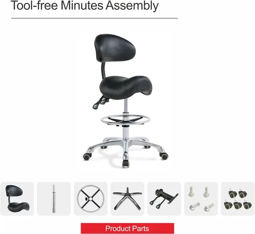 Vista 7 de Grace&Grace Taburete ergonómico con ruedas, taburete giratorio ajustable con respaldo y reposapiés, resistente para esteticista, artista, dental