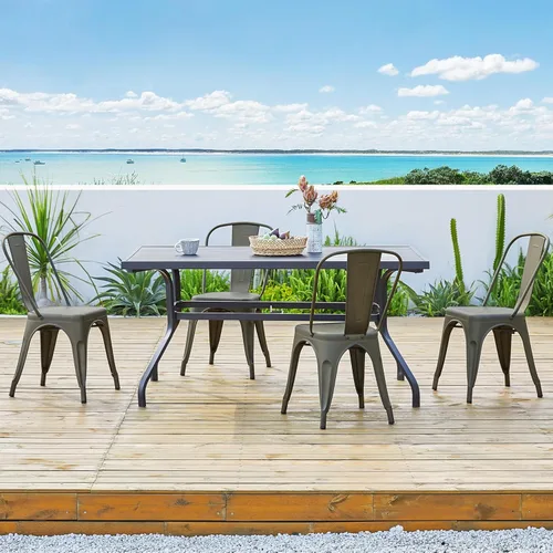 Vista 37 de Yaheetech Juego de 4 sillas de comedor de metal, sillas de cocina apilables industriales con asiento superior de madera para comedor, restaurante