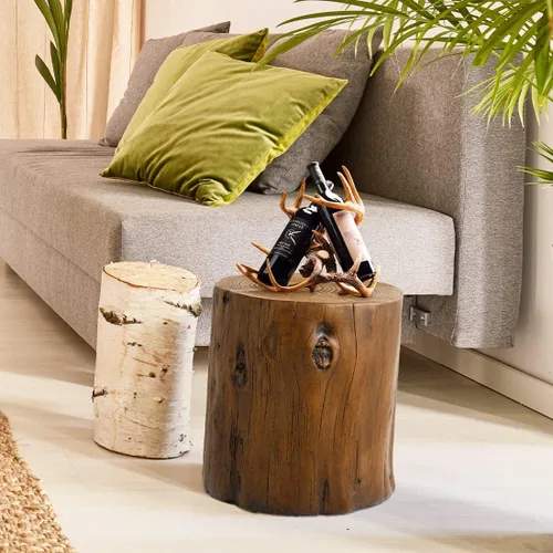 Vista 6 de Mesa auxiliar de tocón de árbol SUNBURY, mesa auxiliar de jardín y taburete de hormigón, soporte para plantas de tocón de árbol marrón para jardín