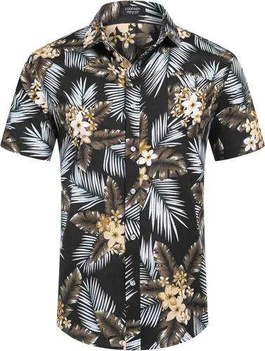 Vista 4 de COOFANDY Camisas hawaianas de manga corta para hombre, estilo casual, con botones, para playa tropical