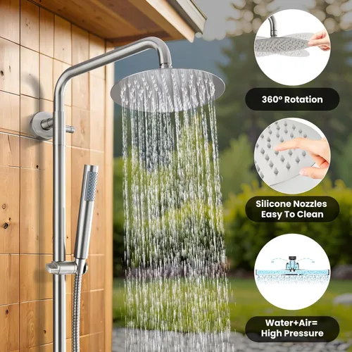 Vista 5 de gotonovo Accesorios de ducha al aire libre SUS304 Kit de ducha de lluvia de acero inoxidable grifo de alta presión montaje en pared 2 doble función